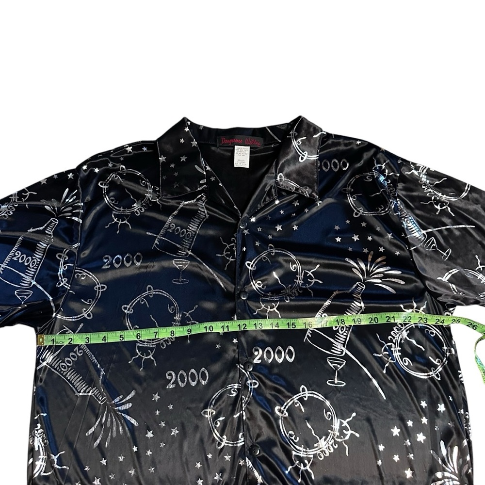 Sold Y2K Dangerous Willie 2000 New Years Silver Black Sheer Button Down Mens L - Picture 6 of 8